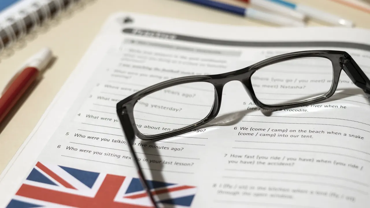 Fotografía de unos lentes sobre un libro abierto en inglés