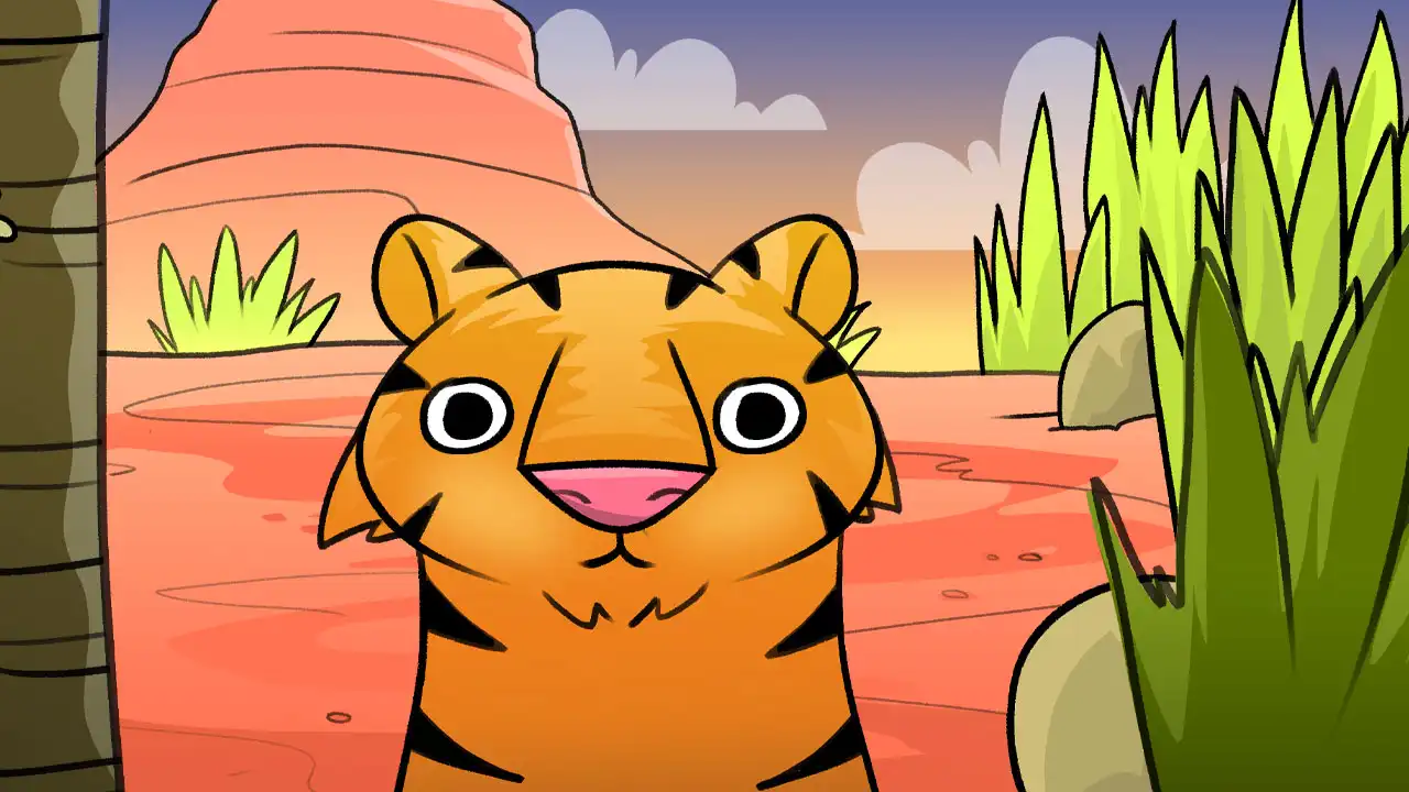Fondo ilustrado con un tigre para los cuentos de Milly Cohen