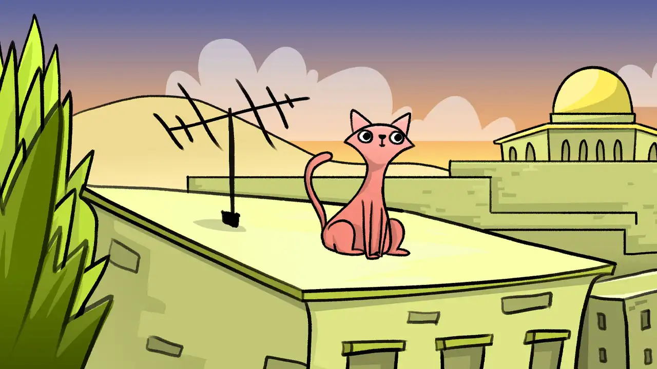 Fondo ilustrado con un gato para los cuentos de Milly Cohen