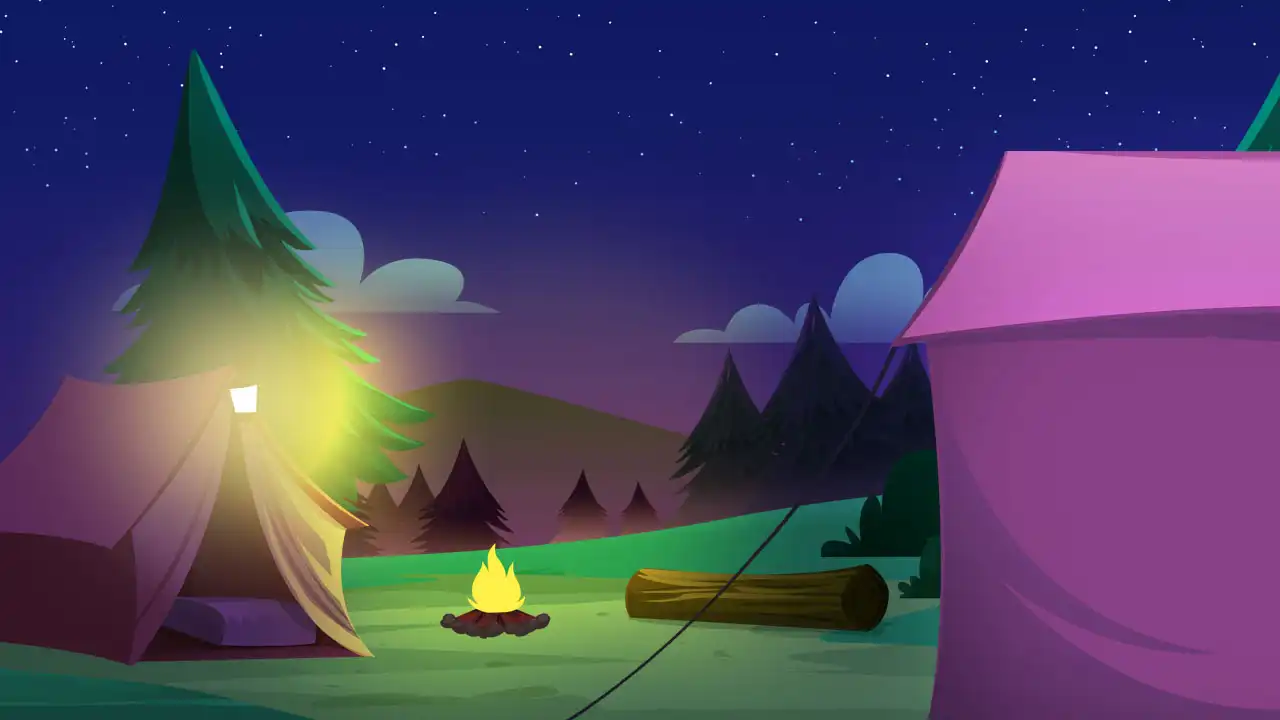 Fondo ilustrado de un campamento en el bosque